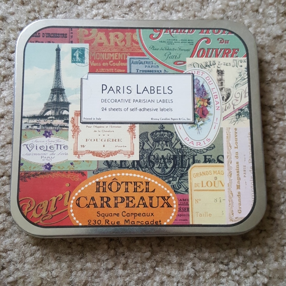 Adhesive Paris Labels + Tin Carrying Case (31pcs)
